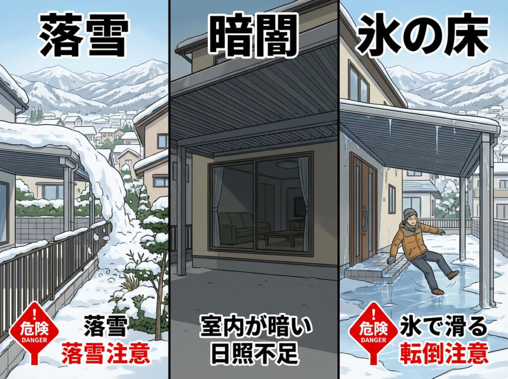 カーポート設置でよくある失敗（長野編）｜「隣家への落雪」「リビングが暗黒」「屋根の勾配」の落とし穴