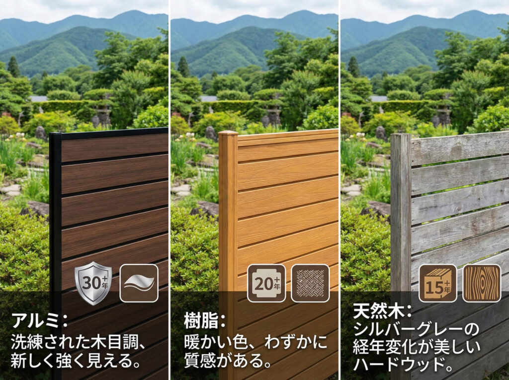 庭の「フェンス」素材別比較｜木製・アルミ・樹脂、長野県の雪と紫外線に勝てるのは？メンテナンスと費用の真実