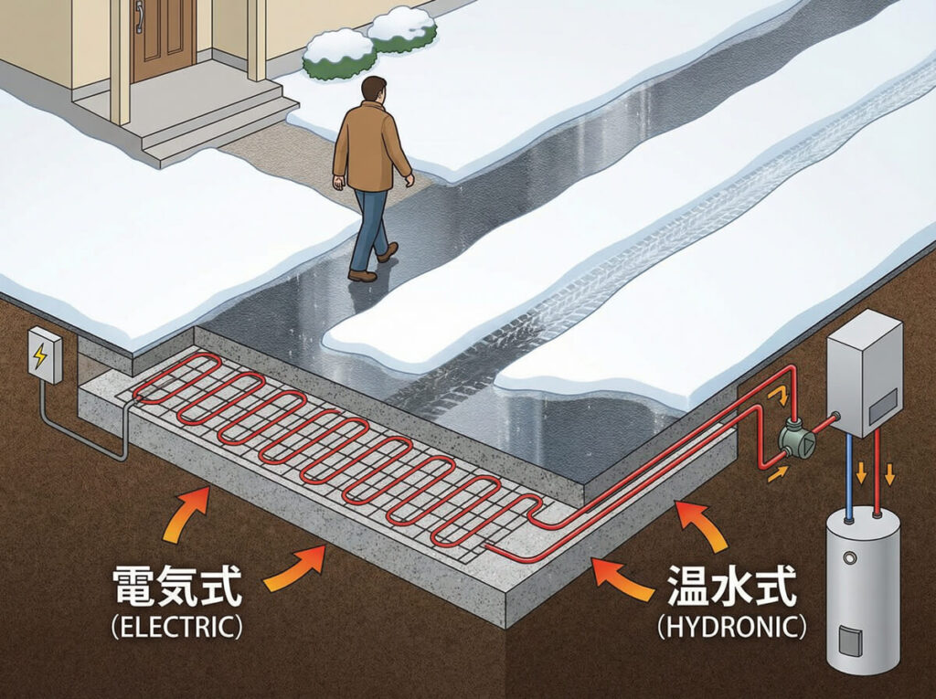 カーポートと「アプローチ」の凍結対策｜ロードヒーティングの費用と効果。雪かき不要の代償はいくら？