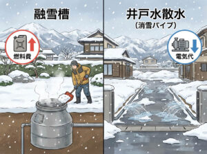 「融雪槽」や「井戸水（散水）」による融雪システムの費用とメリット｜雪の捨て場がない！を解決する究極の雪対策