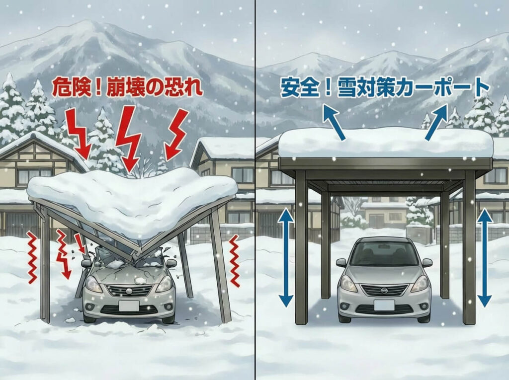 なぜ長野で「雪対策カーポート」が必須なのか？一般的なカーポートが潰れる理由と、後悔しない選び方