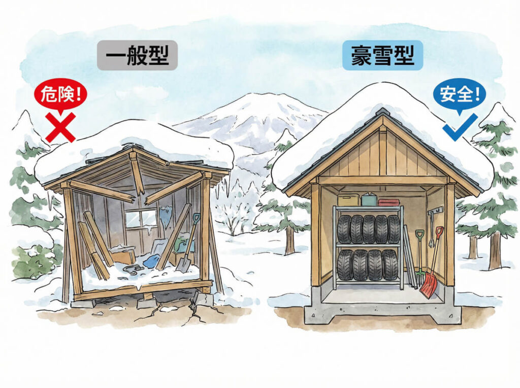 雪国（長野）の「物置・ガレージ」選び方｜「一般地用」はなぜ潰れる？基礎と屋根の強度で決まる寿命