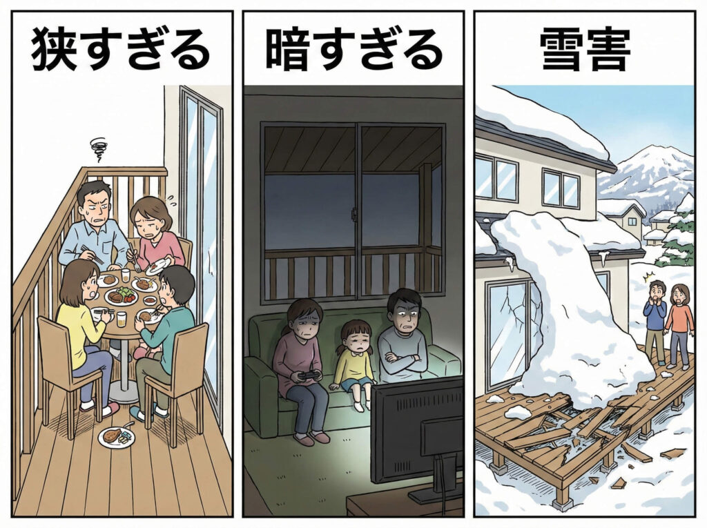 ウッドデッキ設置でよくある失敗例｜「丸見えのステージ」「狭すぎる廊下」「暗黒のリビング」を防ぐ設計術