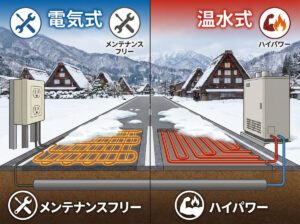 【徹底比較】ロードヒーティング「電気式」vs「温水式」。長野の雪に勝つのはどっち？設置費用とランニングコスト